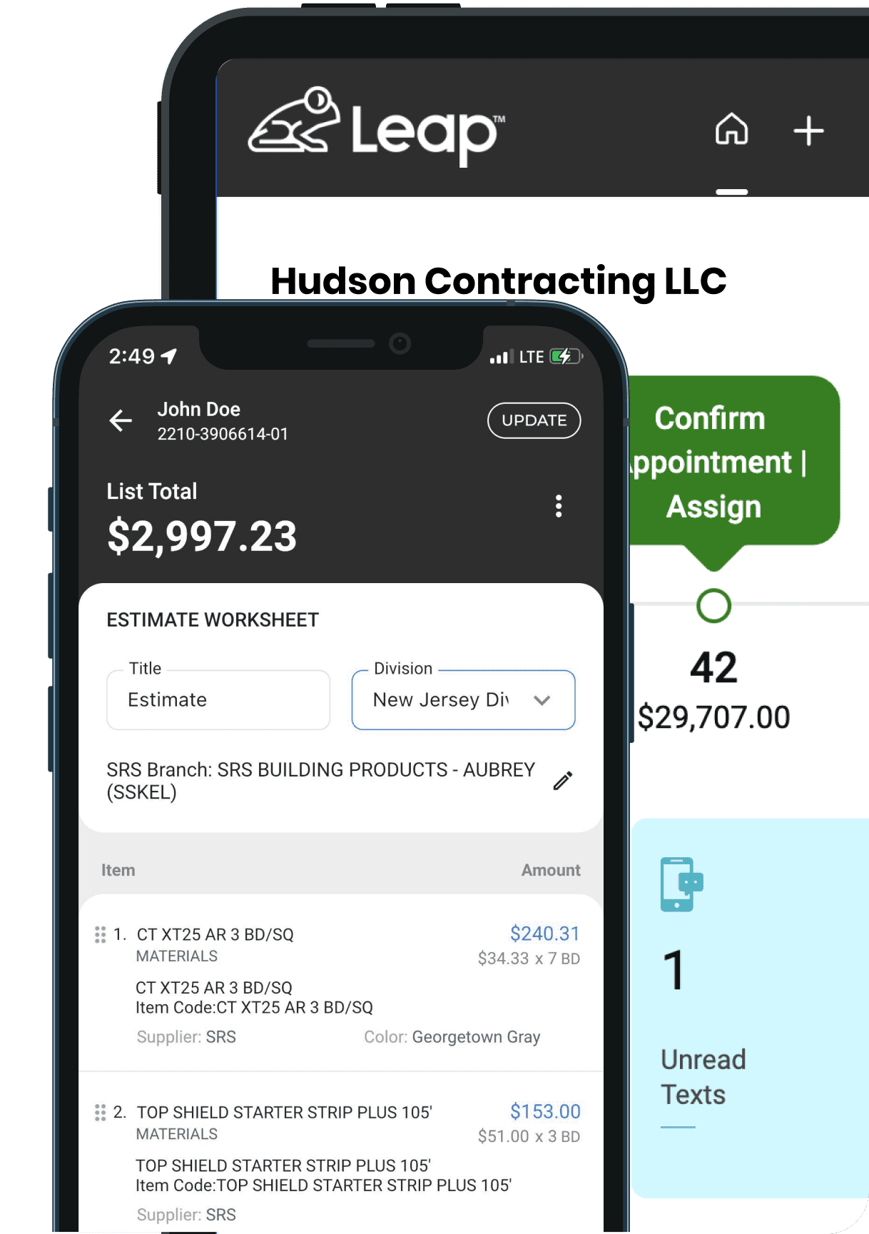 Tablet and mobile view of remodeling software Leap