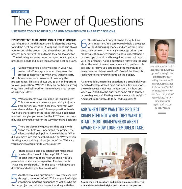 ProRemodeler Article Snippet - The Power of Questions