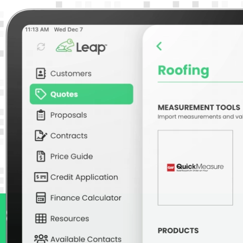 GAF QuickMeasure integrated in Leap software