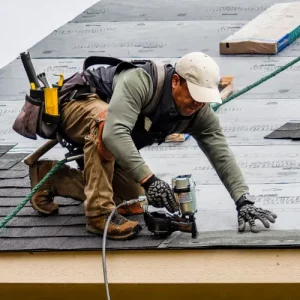 A roofer starting his day on the job