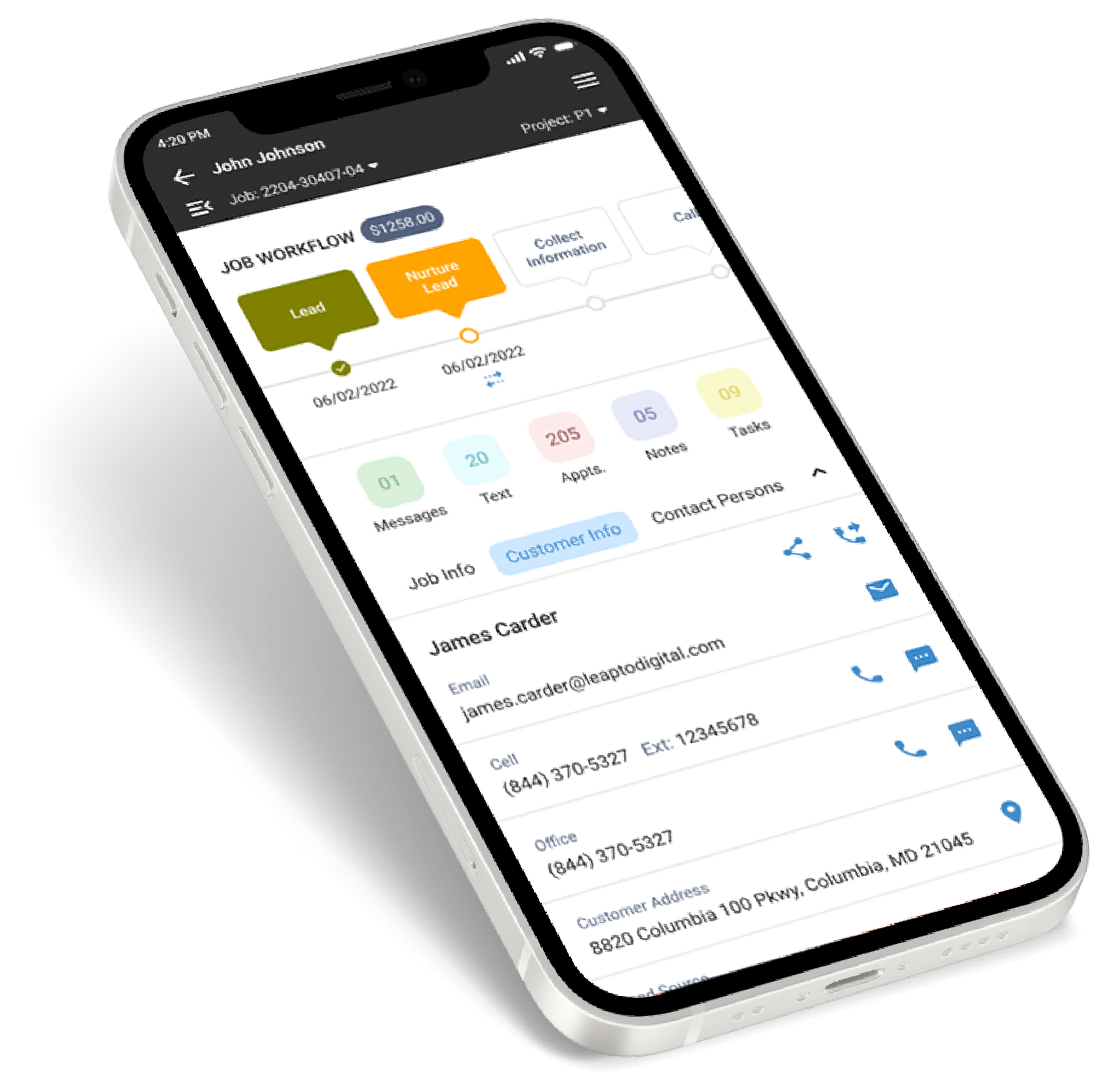 Leap CRM on phone