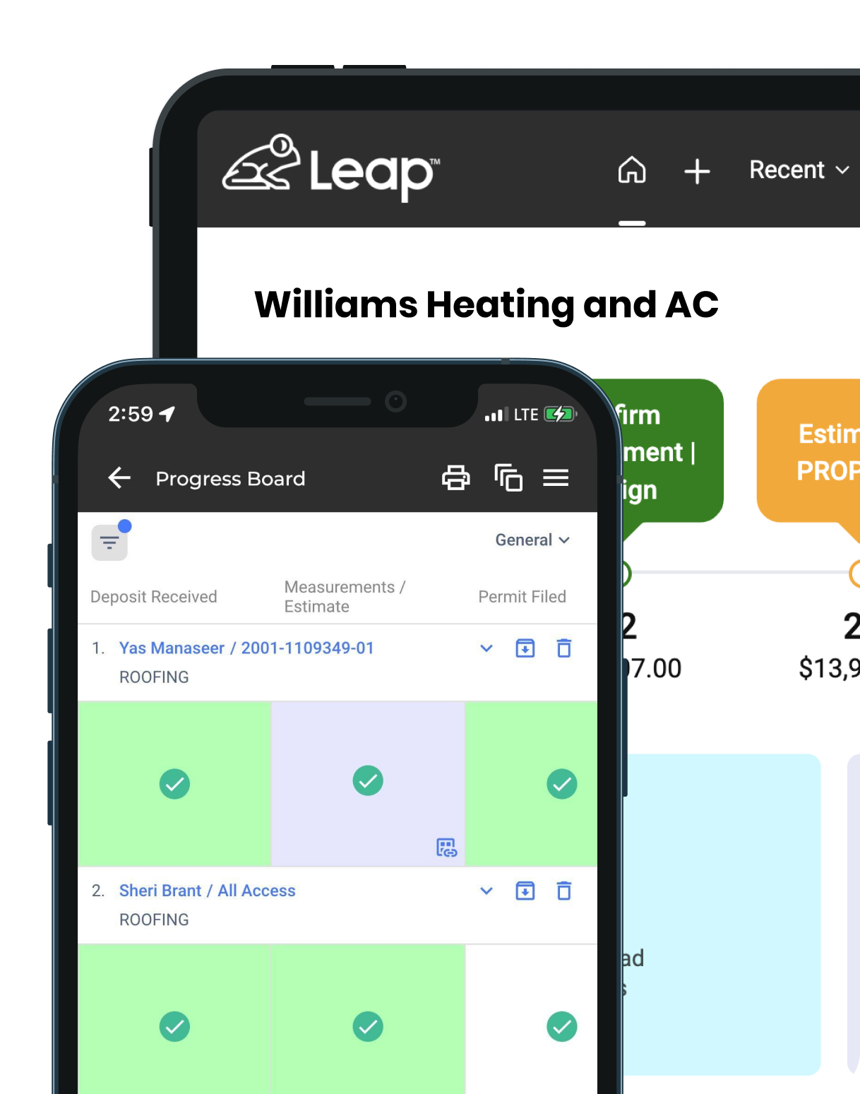 Mobile and tablet view of HVAC software Leap