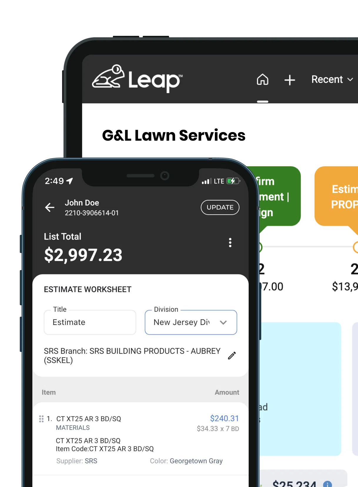 landscaping business software Leap in mobile and tablet view