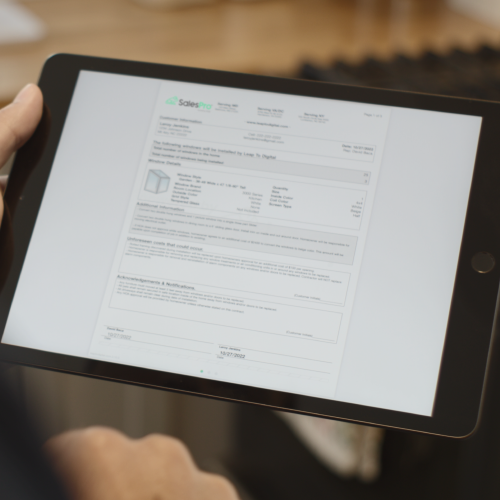 Leap SalesPro siding software shown on a tablet