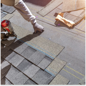 Installing shingles is a part of the roofing company workflow