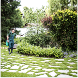 A landscaper spraying a customers lawn