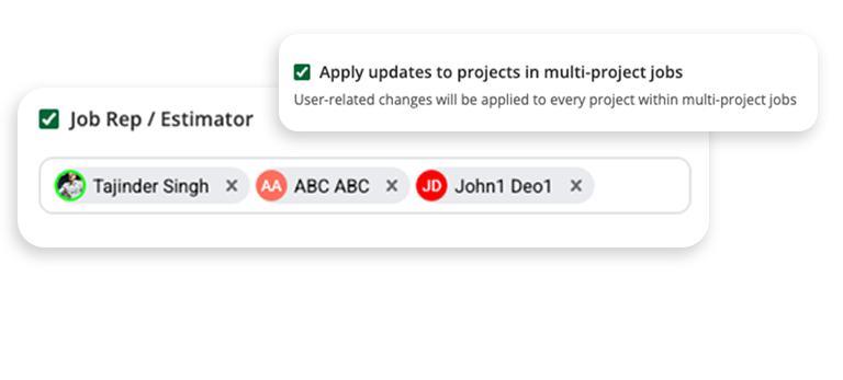 Leap CRM bulk price update screen allowing contractors to edit multiple labor and material line items at once
