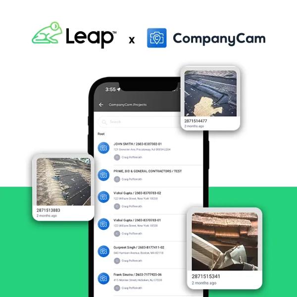 Company Cam on iphone with images showing damage for insurance proof