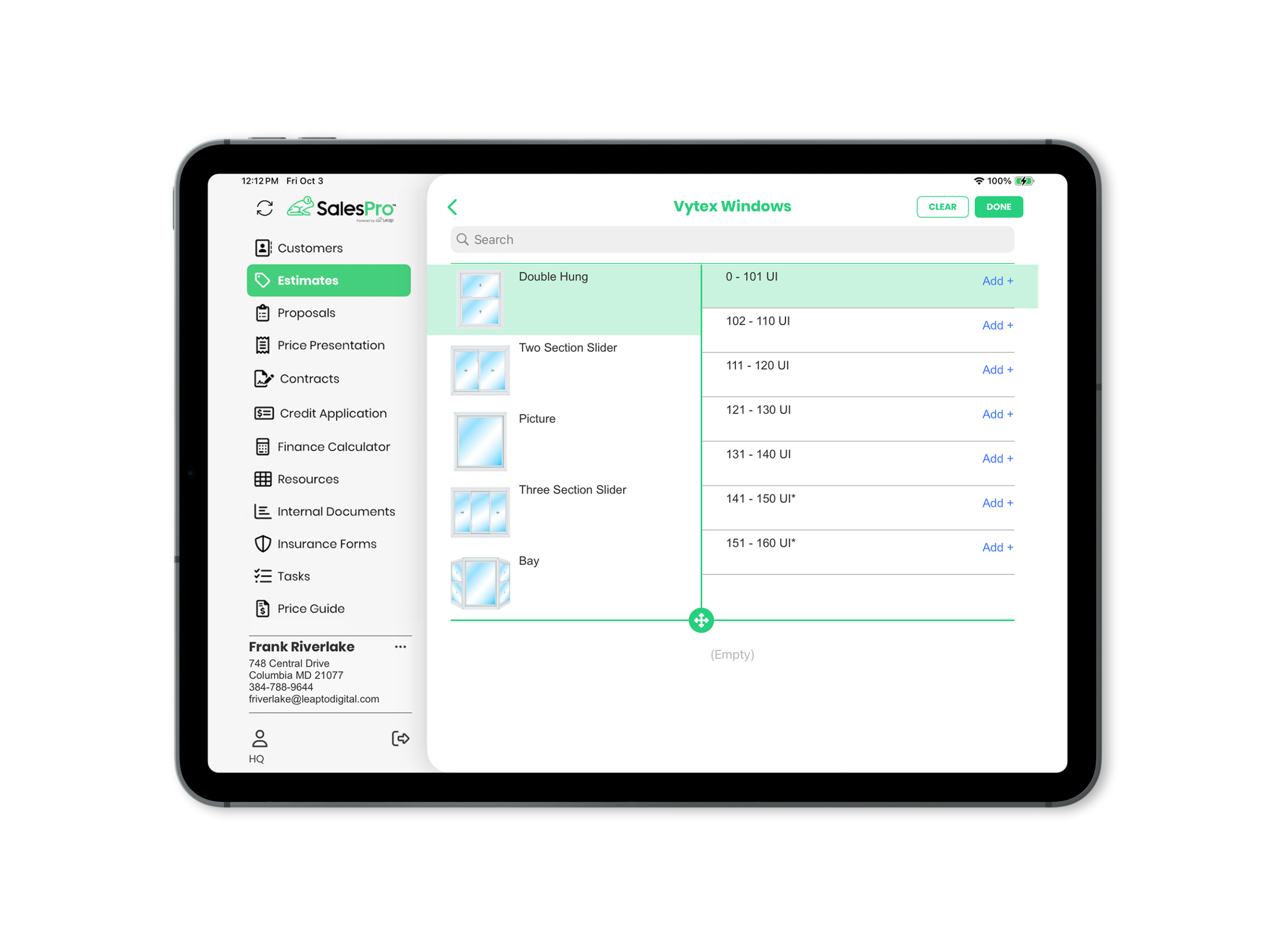 SalesPro showing Vytex Windows