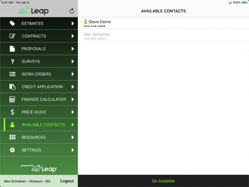 Available Contacts Setup