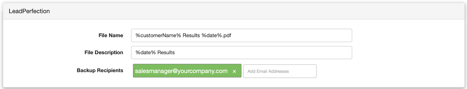 Results LeadPerfection Settings