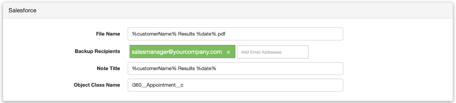 Results Salesforce Settings